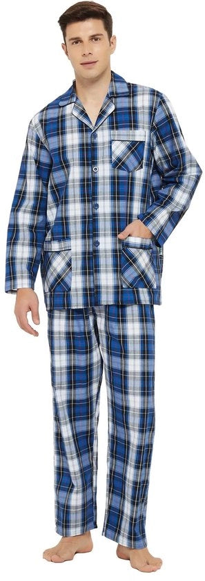 Set di Pigiami Uomo a Due Pezzi - Pantaloni Lunghi - Gilet Lunghi - Cotone - Respirante - Chiusura a Bottone - Abbigliamento Notturno