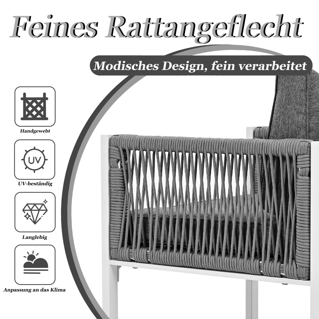 Set pranzo corda 6 persone: poltrone; tessuto sfoderabile lavabile; grigio/bianco