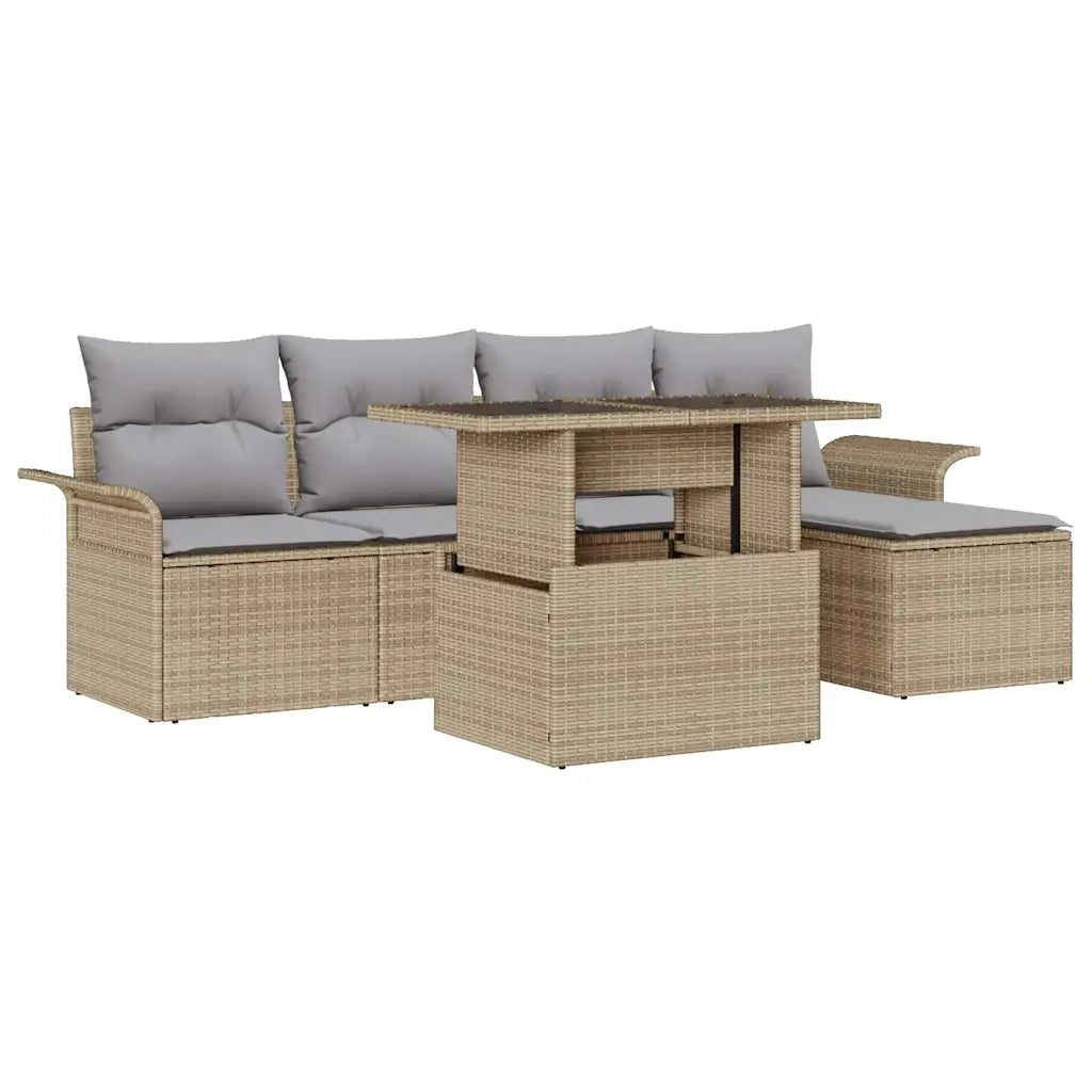 Set Divano da Giardino con cuscino 6 pcs Beige polyrattan