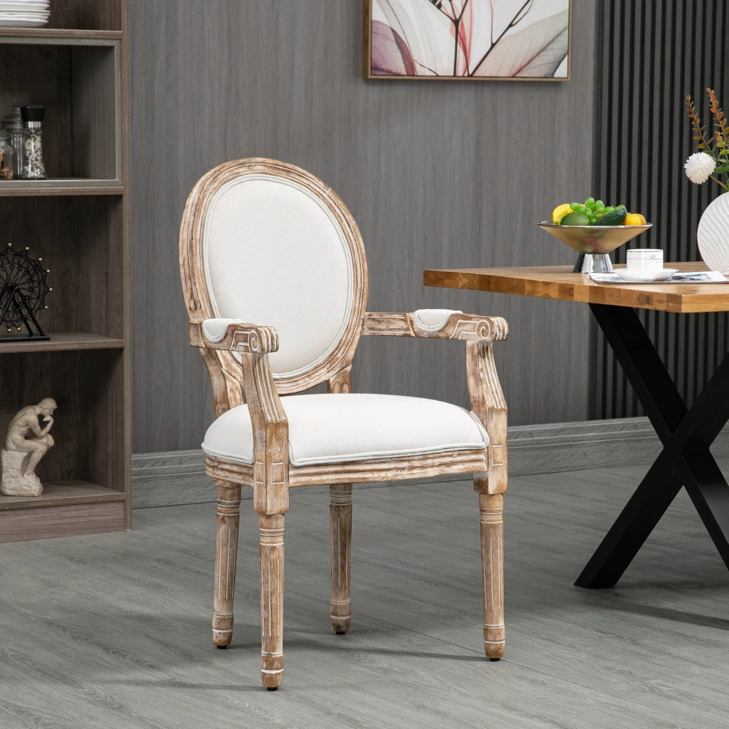 Sedia da pranzo imbottita con braccioli ¨C zephmum ¨C crema e legno