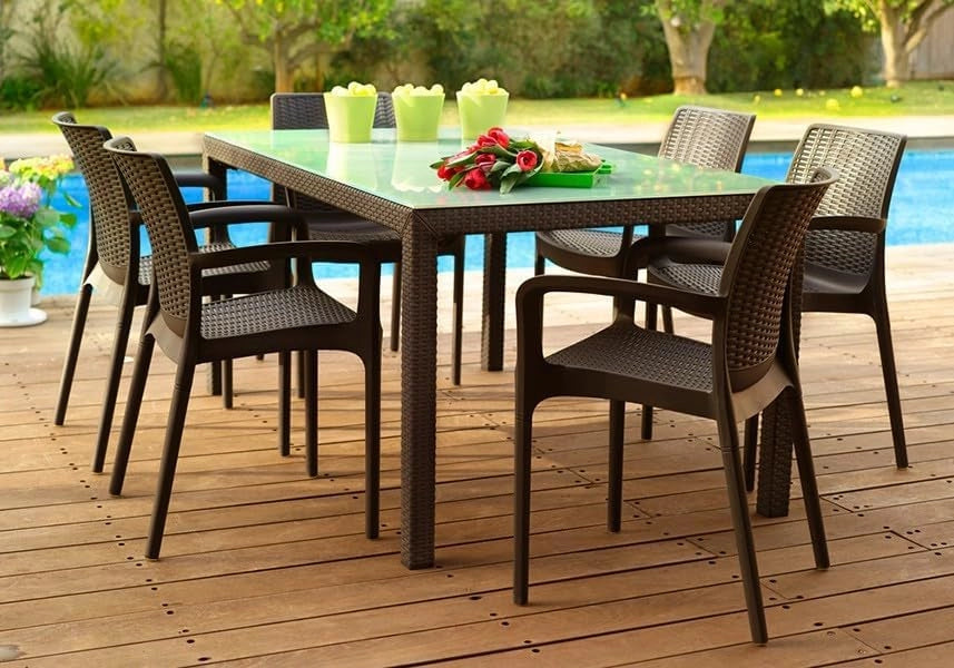Sedia Poltrona da Giardino Melody Resina Effetto Rattan Colore Marrone Resistente ai Raggi UV Keter