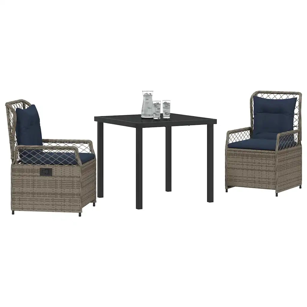 Set da Pranzo per Giardino 3 pcs Grigio polyrattan