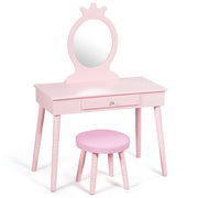 Toeletta con specchio per bambini, Set tavolo e sedia toeletta con cassetti e sgabello imbottito Rosa