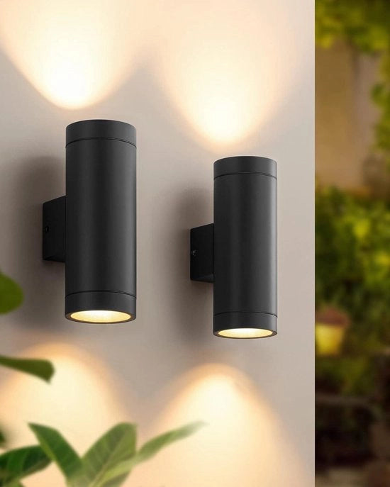 Lampada da Parete Idroresistente IP44 per Interno e Esterno - Cappello in Metallo - Illuminazione Esterna per Patio Garage Terrazza Giardino - Set da 2 Nero