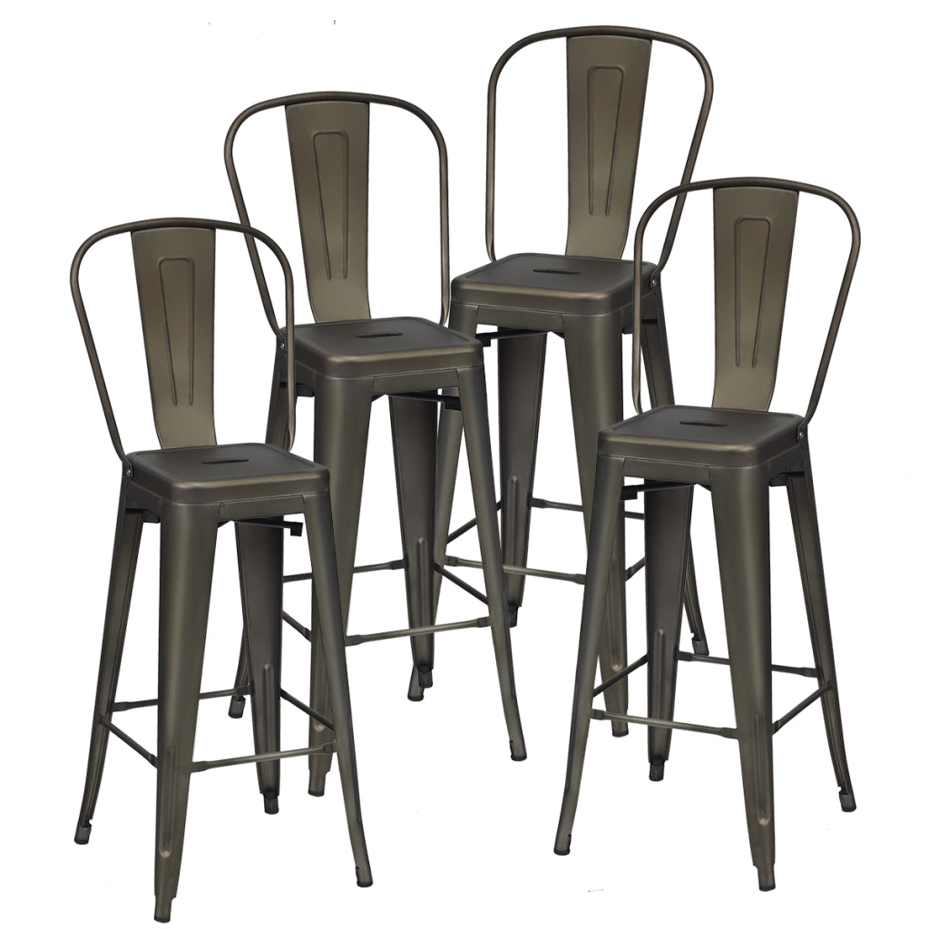 Set di 4 sedie per ristorante in metallo da 116cm, Sgabelli da bar eleganti con schienale rimovibile Grigio