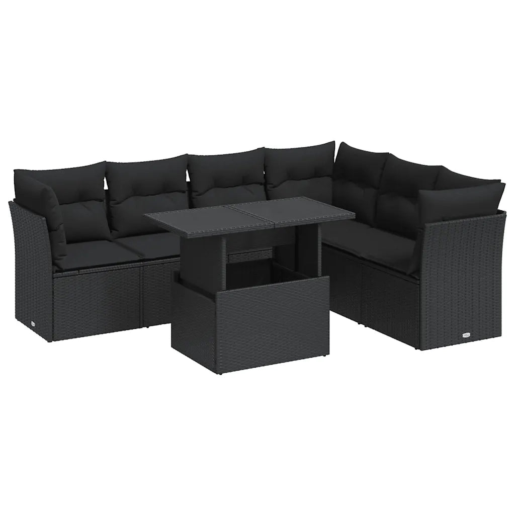 Set Divani da Giardino con Cuscini 7pz Nero Polyrattan 3326166