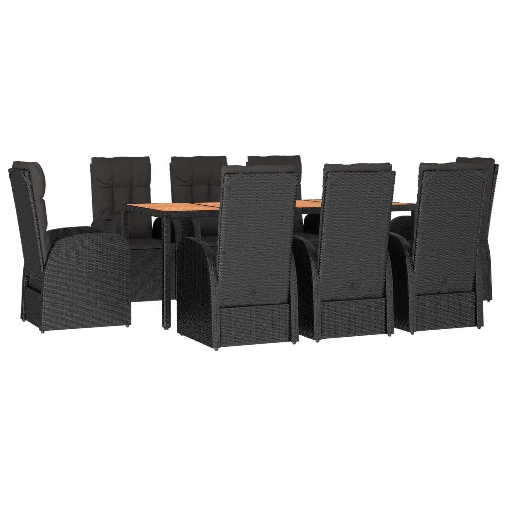 Set da Pranzo da Giardino 9 pz con Cuscini Nero in Polyrattan 3157604