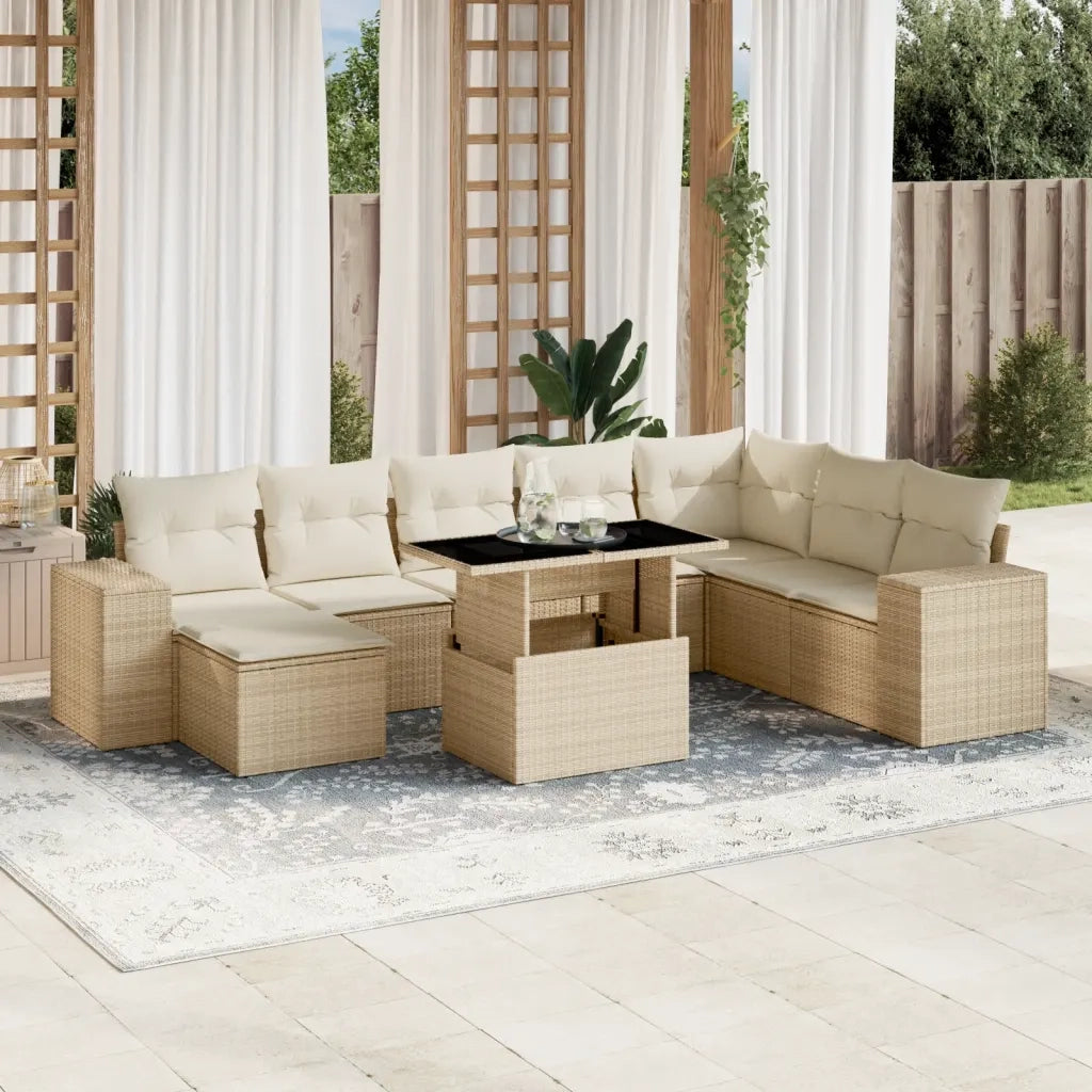 Set Divano da Giardino 9 pz con Cuscini Beige in Polyrattan 3269358