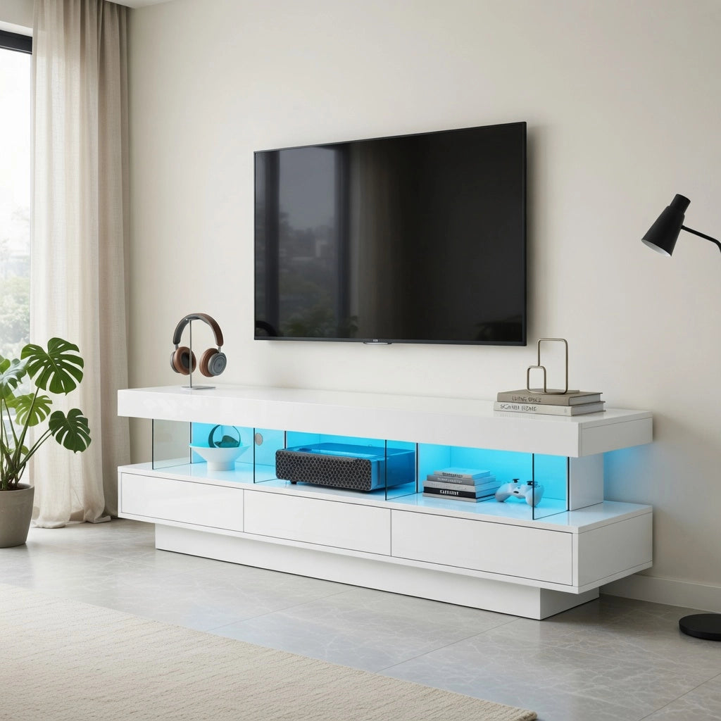 Cassettiera per TV bianca lucida in truciolare lunghezza 160 cm