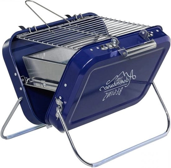 Grill portatile stile valigetta leggero in acciaio inossidabile blu 32 x 315 x 40 cm GEN253 - con contenitore per carbone da griglia