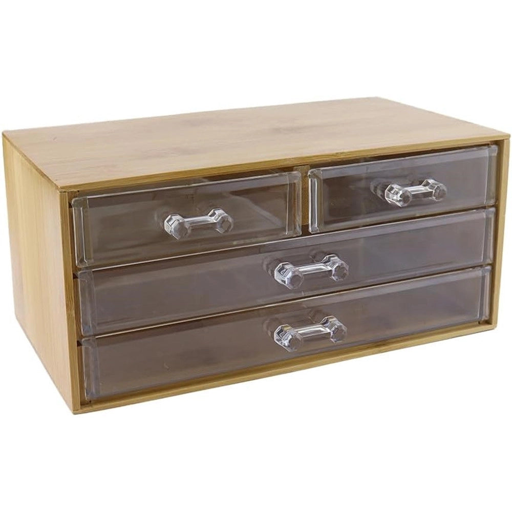 Trade Shop - Porta Gioielli Cosmetici Con 4 Cassetti Organizzatore Casa In Legno 24.3x15.3x11cm 10832 -