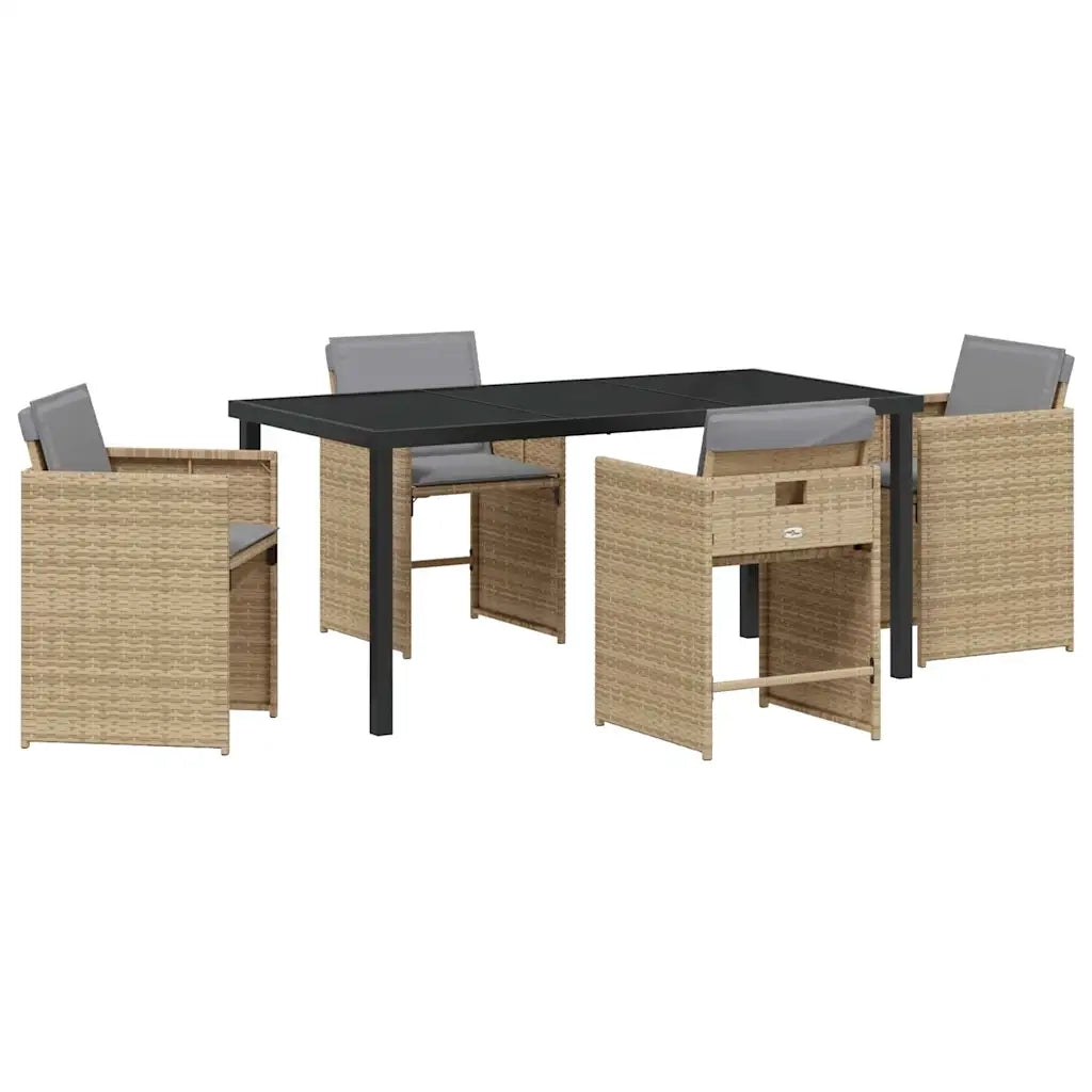 Set da Pranzo per Giardino 5 pcs Beige polyrattan