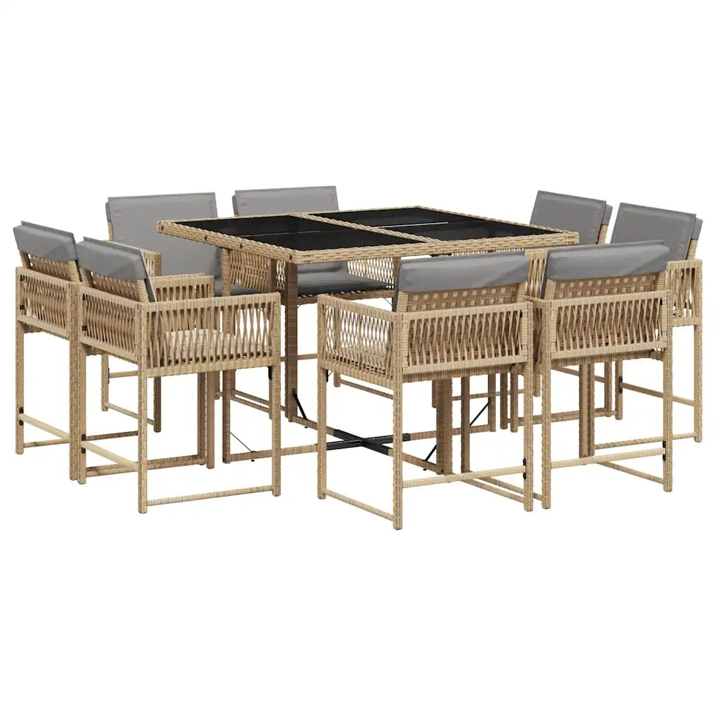 Set Pranzo da Giardino 9 pz con Cuscini Beige Misto Polyrattan 3211560