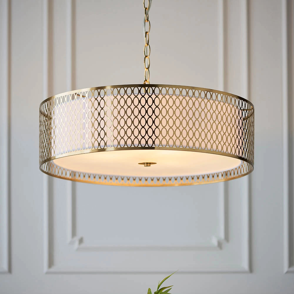 Lampadario rotondo traforato oro 3xE27 Cordero Endon
