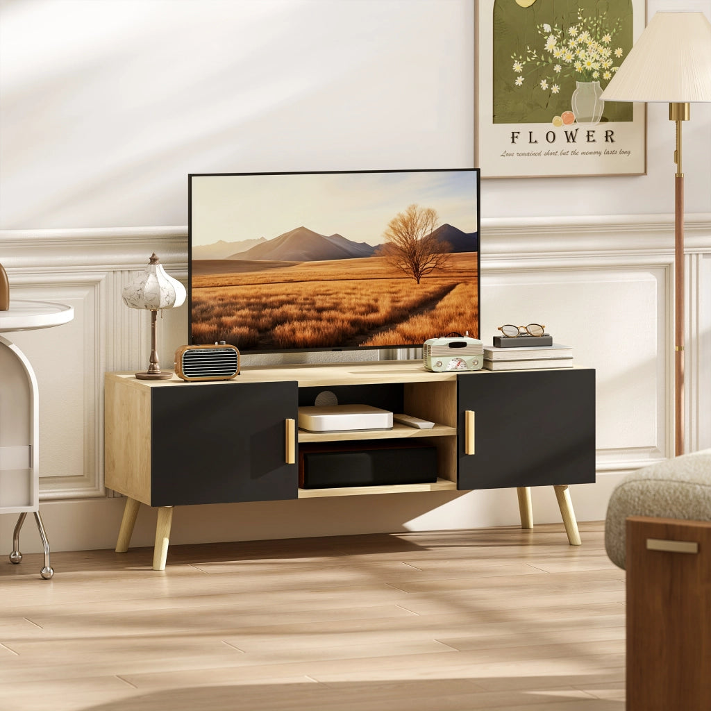 Mobile TV in legno con ripiani e ante ¨C Minimal ¨C Rovere 120x30x50