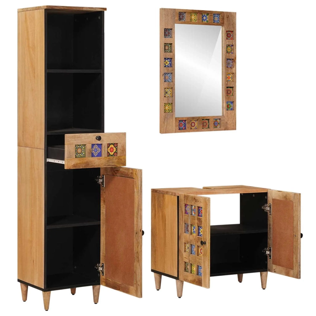 Set di mobili per il bagno con cassetto 3 pcs Naturale 3310097