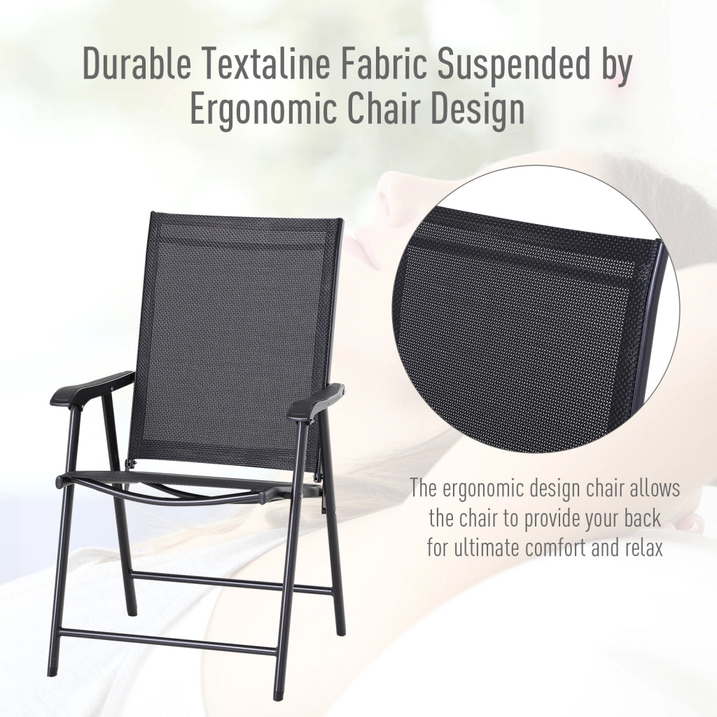 OKWISH Sedia da Campeggio Pieghevole Set da 2 con Braccioli, Design Ergonomico, Metallo e Textilene, Nero, 58 × 64 × 94 cm