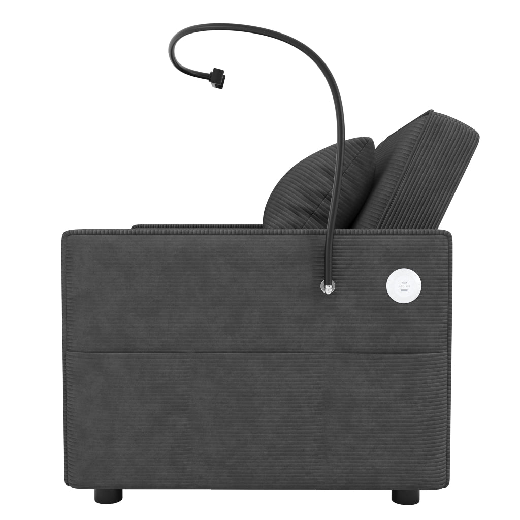 Poltrona Letto Pieghevole 1 Posto ¨C MINIMAL ¨C Tessuto Cord Grigio con Porta USB