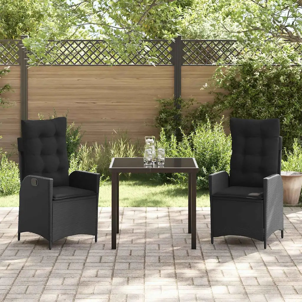 Set da Pranzo per Giardino con cuscino 3 pcs Nero polyrattan 3380484