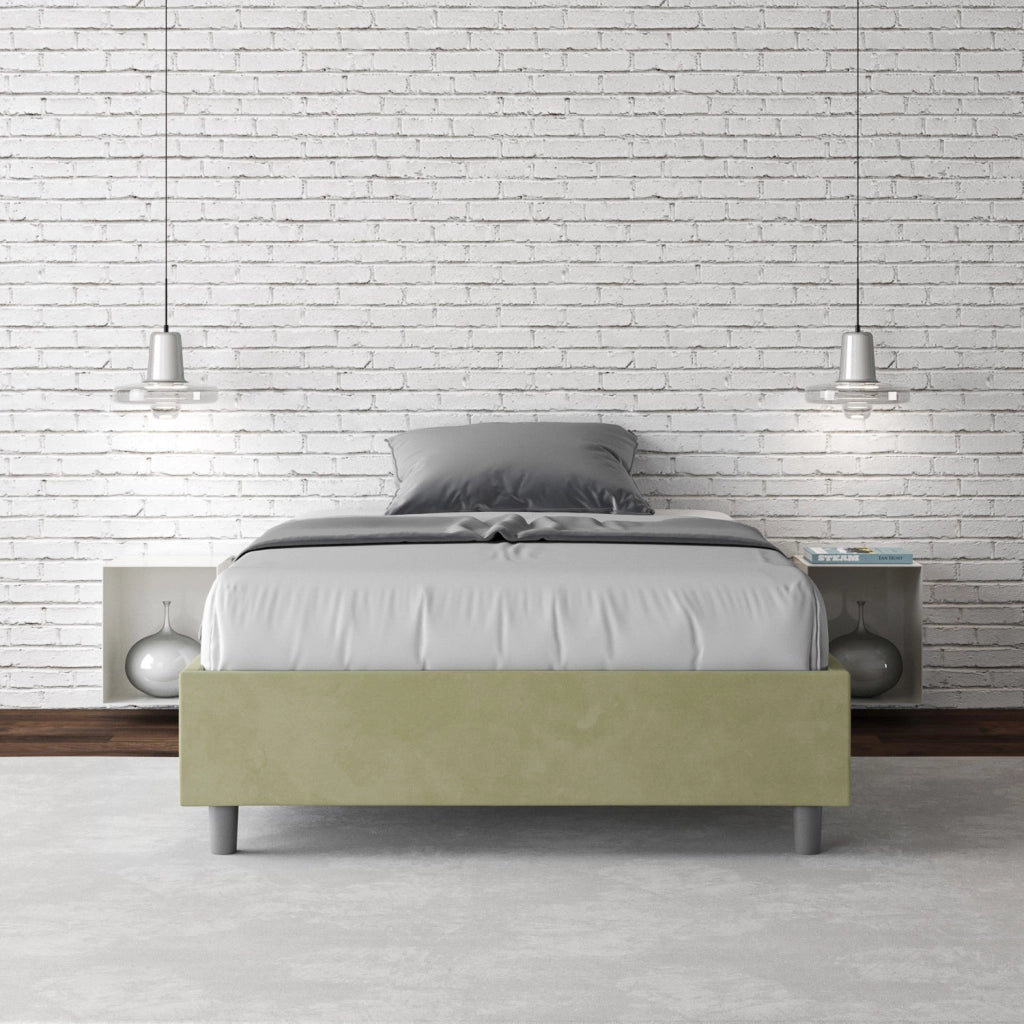 BS COM Letto una piazza e mezza contenitore imbottito 110x210 microfibra tè verde