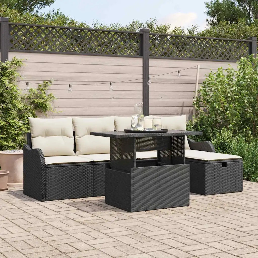 Set Divano da Giardino con cuscino 6 pcs Nero Poly Rattan 3359704