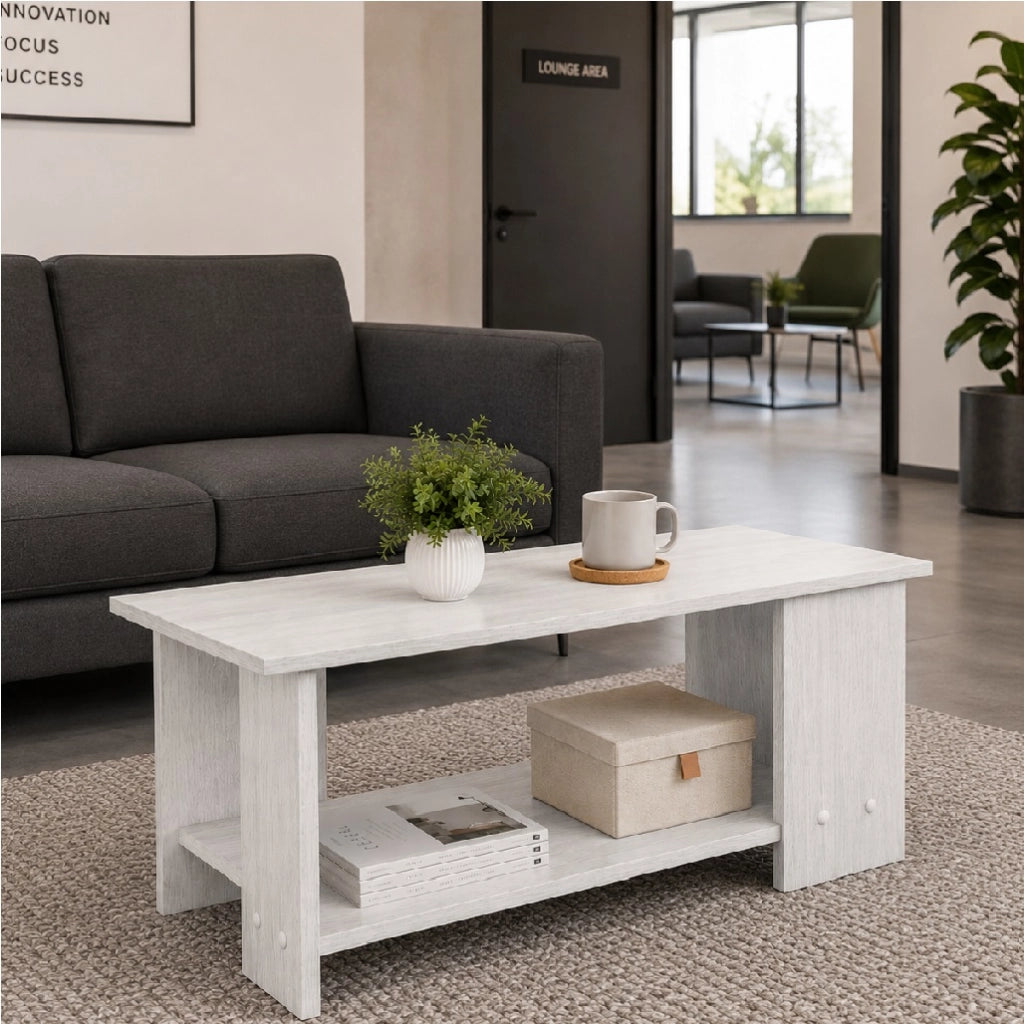 Tavolino da Salotto 2 Ripiani Moderno Salvaspazio 89x48x42 cm Bianco