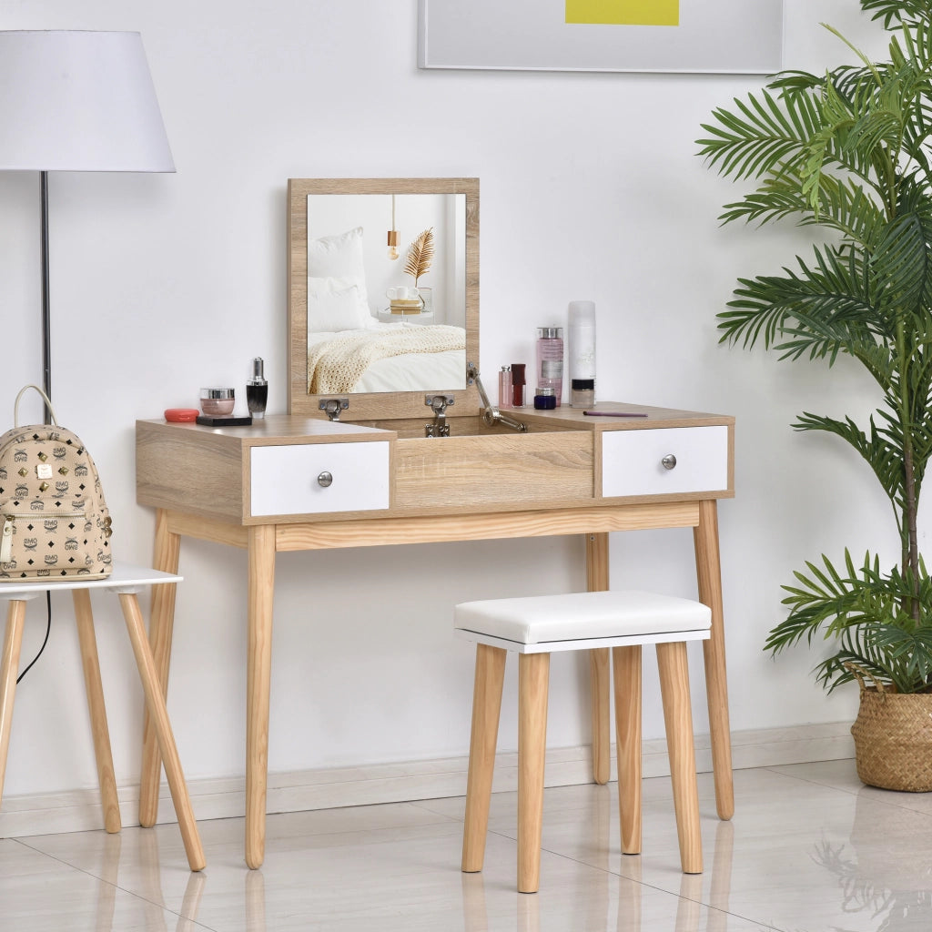 Tavolo da trucco con specchio ¨C Minimal ¨C naturale 100x45x118 cm