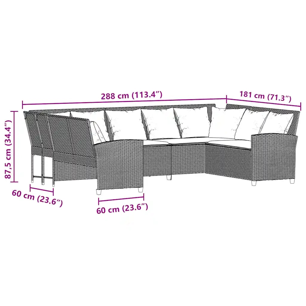 Divano da Giardino con Cuscini in Polyrattan Marrone 3365330