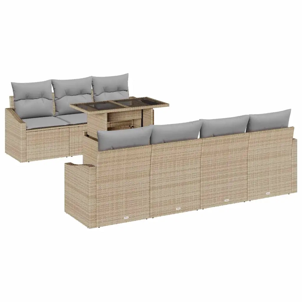 Set Divano da Giardino 8 pcs Beige e Grigio Chiaro polyrattan