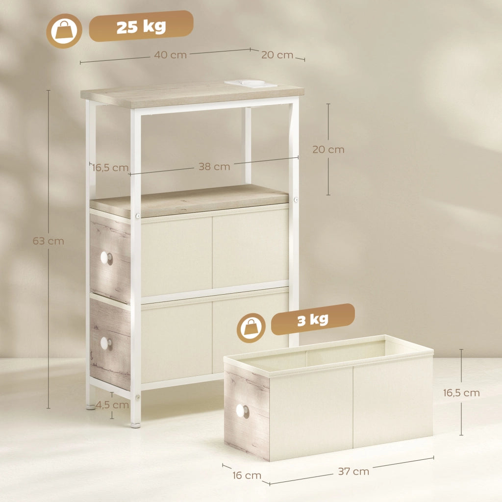 Tavolino ¨C Minimal ¨C Tessuto naturale, 2 cassetti, con presa AC e USB