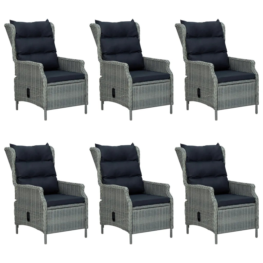 Set Pranzo da Giardino 7pz con Cuscini Polyrattan Grigio Chiaro 3060141
