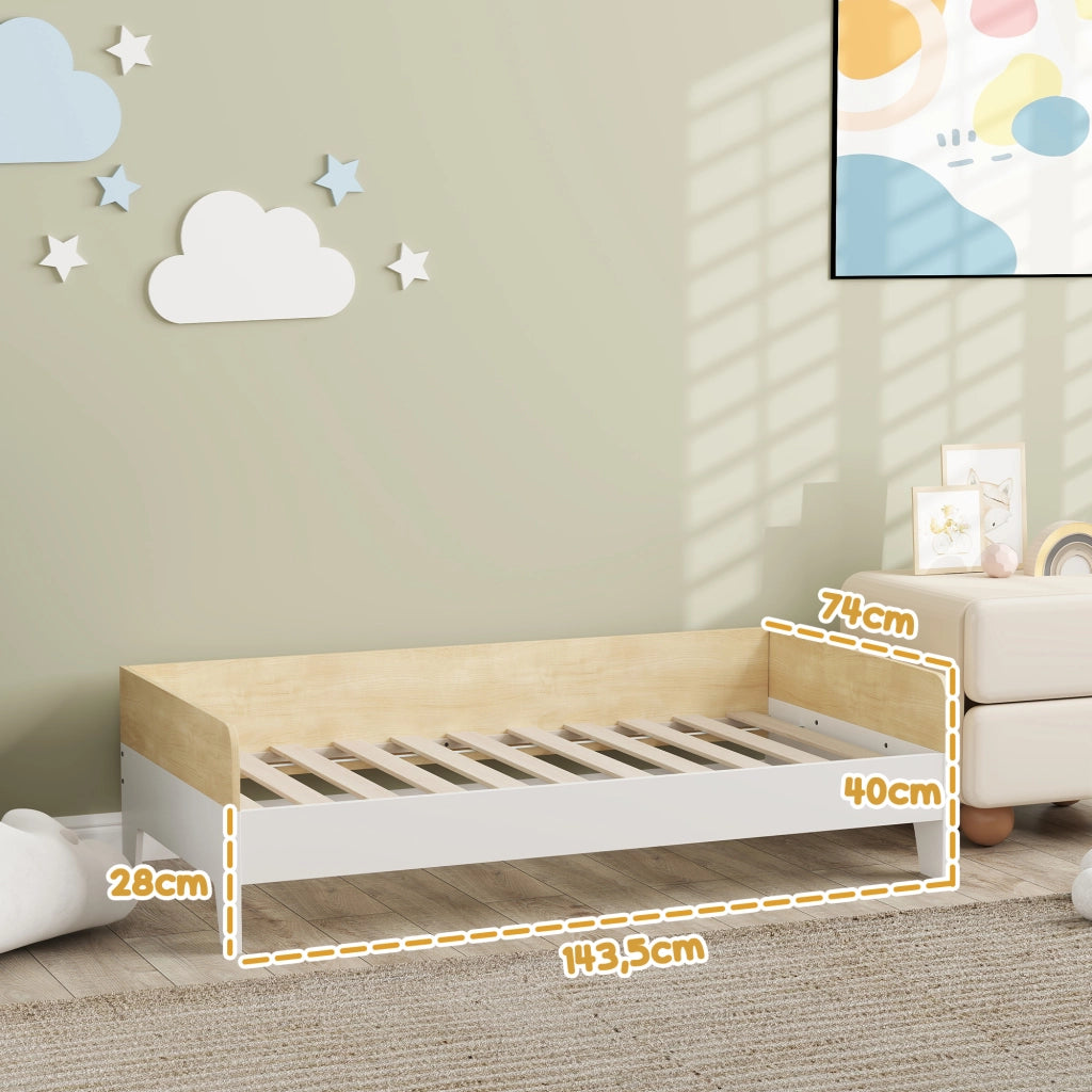 Letto Singolo per Bambini in Legno ¨C Minimal ¨C Bianco e Naturale 140x70 cm