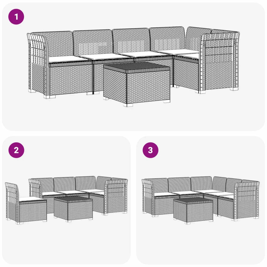 Divano da Giardino 5 Posti con Cuscini Stile Rattan PP Marrone 3444075