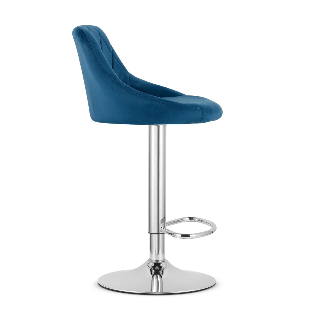 Sgabello da bar KAST in velluto blu navy con base cromata