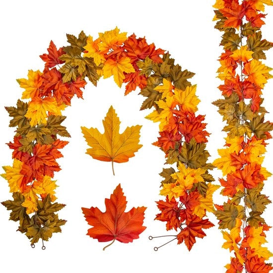 Set di 2 Foglie di Quercia Artificiale per Decorazione Autunnale, Bicchiere di Quercia, Decorazione per Casa e Giardino, Decorazione per Festa, Natale, Decorazione Autunnale, Giallo, 182cm