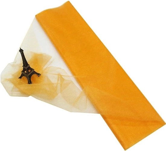 Tessuto decorativo organza 48 cm x 10 m - Vestiti da sposa con decorazioni - Giallo scuro - Pettini decorativi per la sposa - Tavolo da festa con tovaglia da tavola - Regalo per la casa con strisce da cucire, lavorazione artigianale, decorazione di Natale