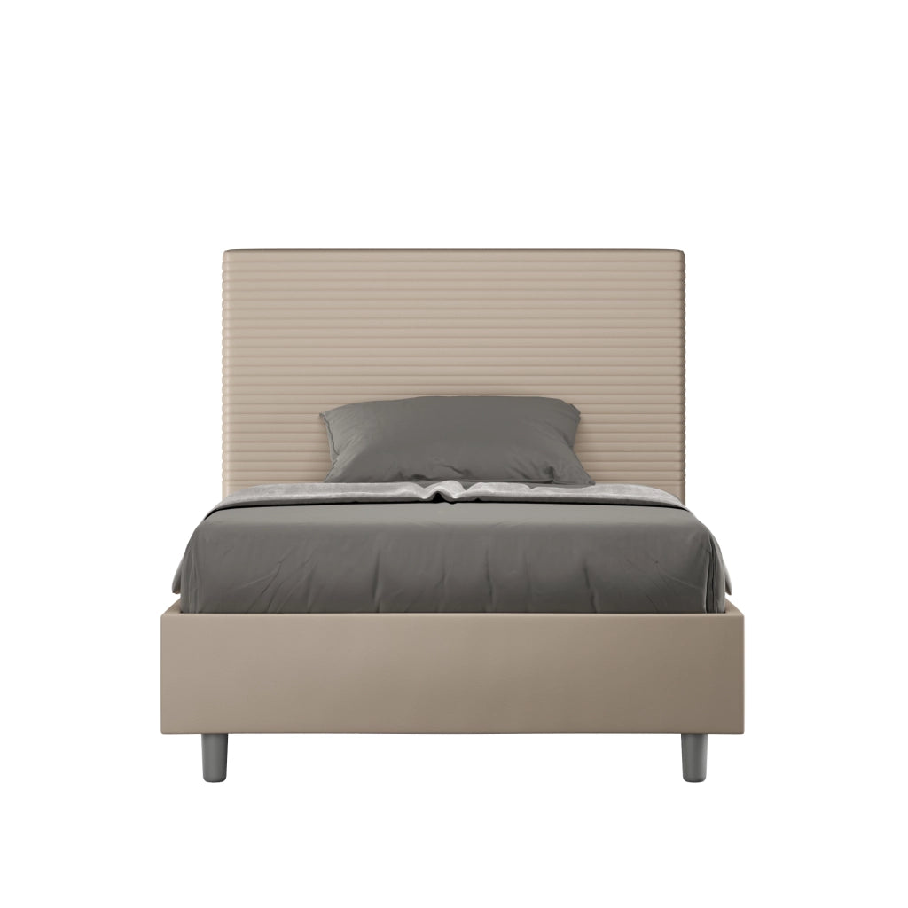 BS COM Letto una piazza e mezza contenitore imbottito 110x190 similpelle tortora