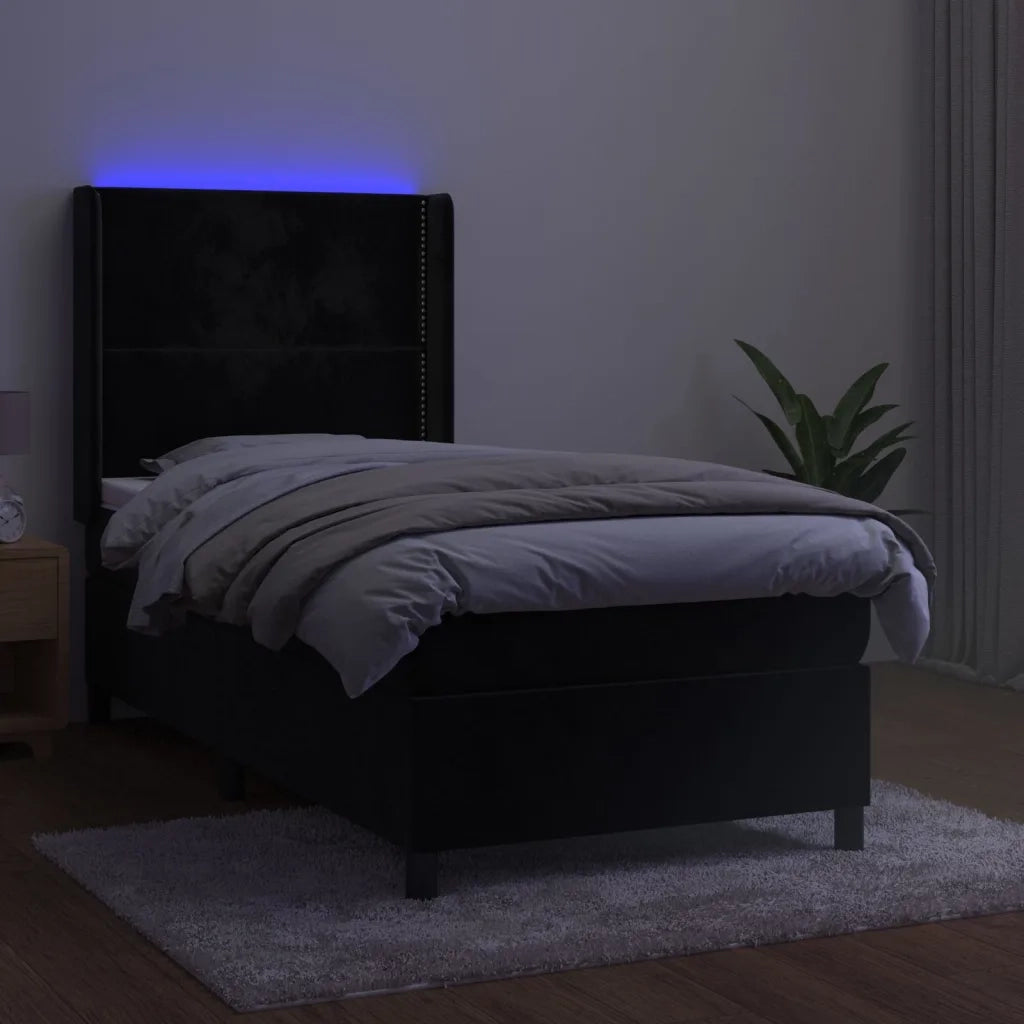 Letto a Molle con Materasso e LED Nero 90x190 cm in Velluto 3139477