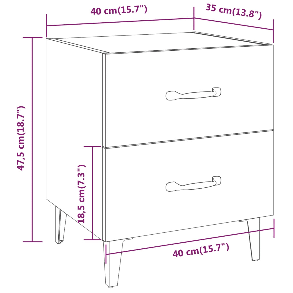 Set di 2 Comodini | Armadio da Notte | Mobiletto da notte Bianchi 40x35x47,5 cm