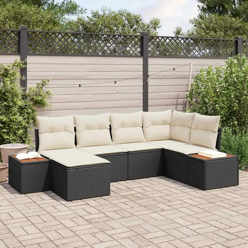 Set Divano da Giardino con cuscino 6 pcs Nero polyrattan
