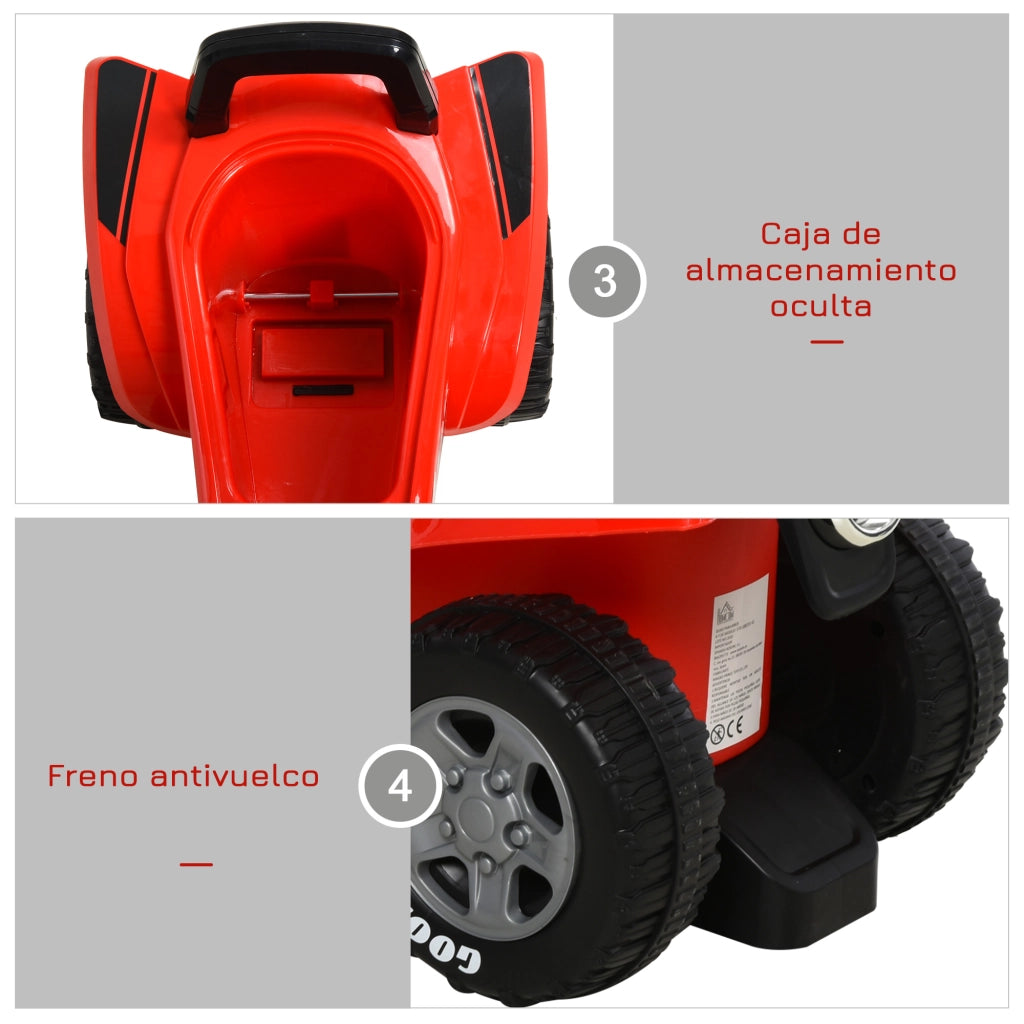 Quad Cavalcabile per Bambini 18-36 Mesi ¨C Xylo ¨C Rosso con Luci e Clacson 60x31x42 cm