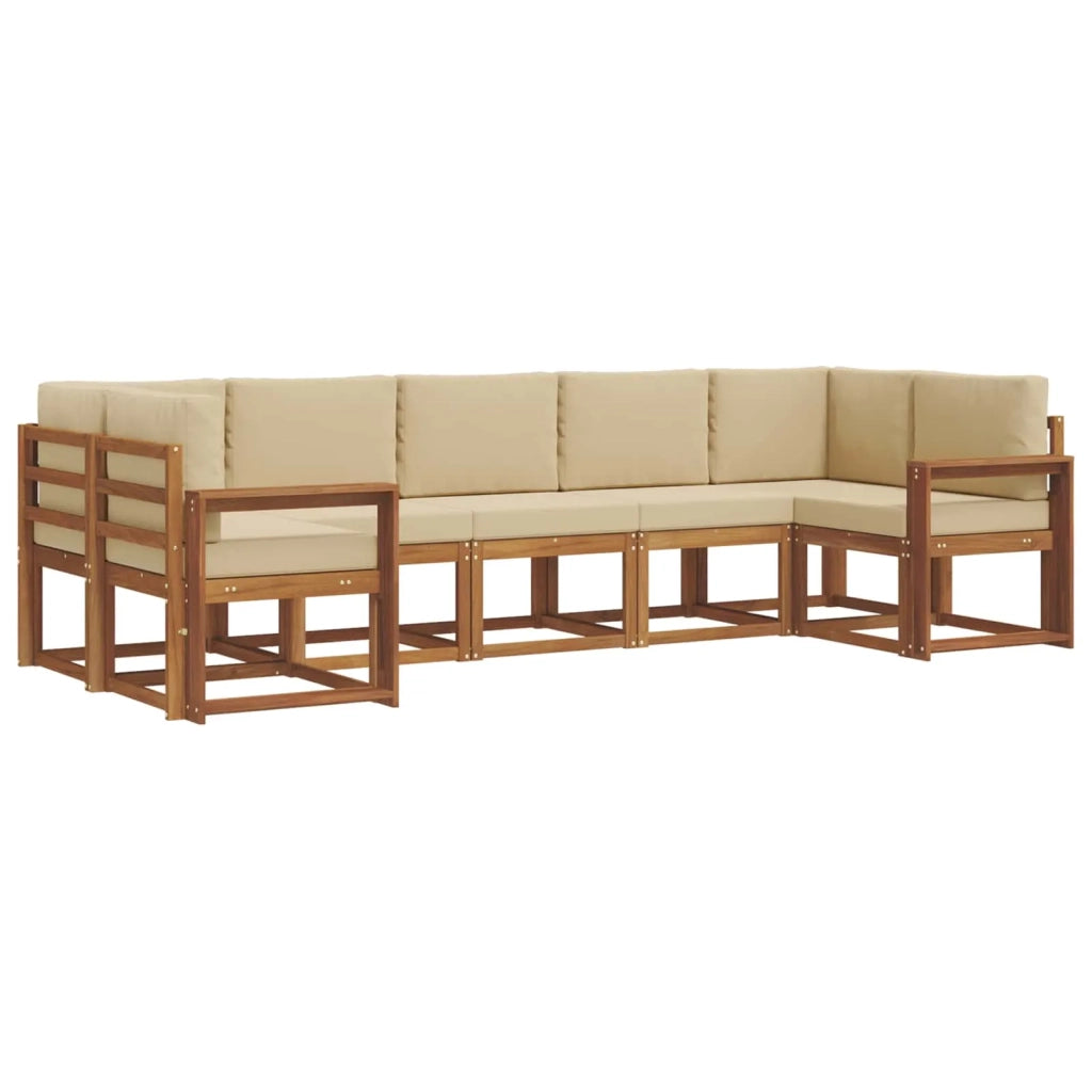Set di divani da esterno con cuscino 7 pcs Naturale e Beige 3366926