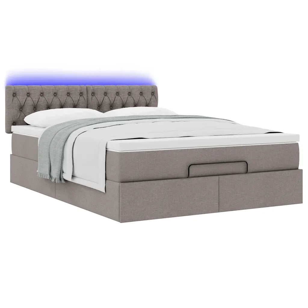 Pouf Letto con Materasso e LED Tortora 140x190 cm in Tessuto 3312392