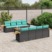 Set Divani da Giardino 9 pz con Cuscini Nero in Polyrattan