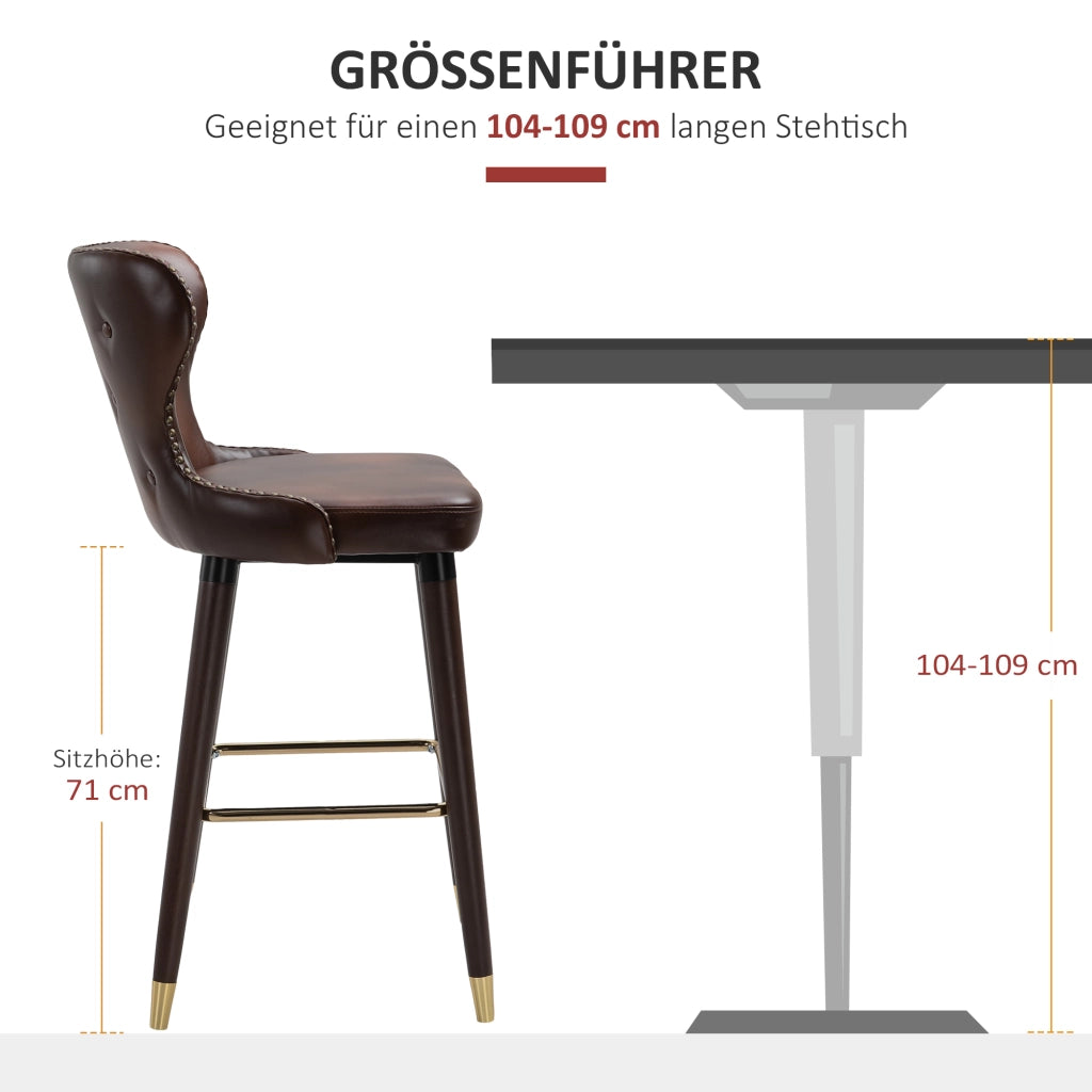 Set di 2 Sedie da Bar con Schienale e Poggiapiedi ¨C Minimal ¨C Pelle Sintetica Marrone 52x53x101 cm