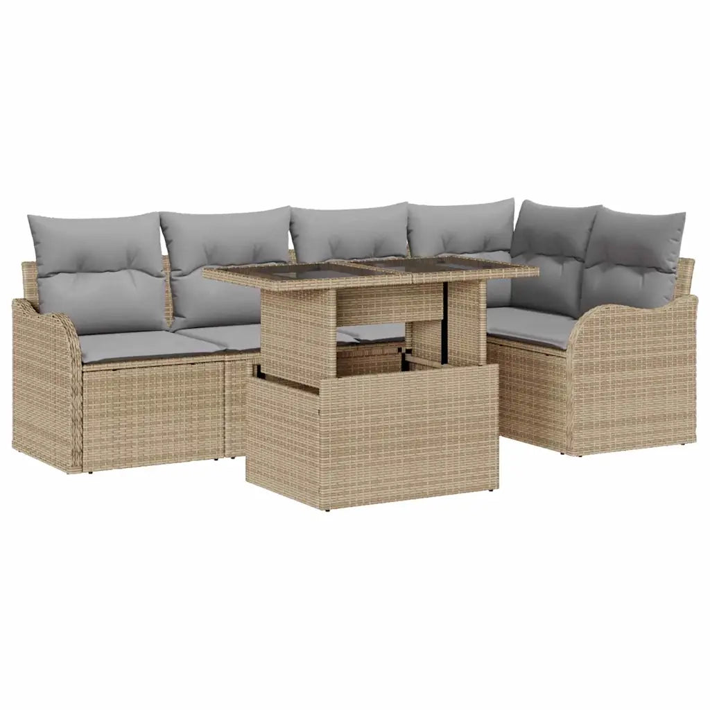 Set Divano da Giardino 6 pcs Beige Rattan in Polipropilene