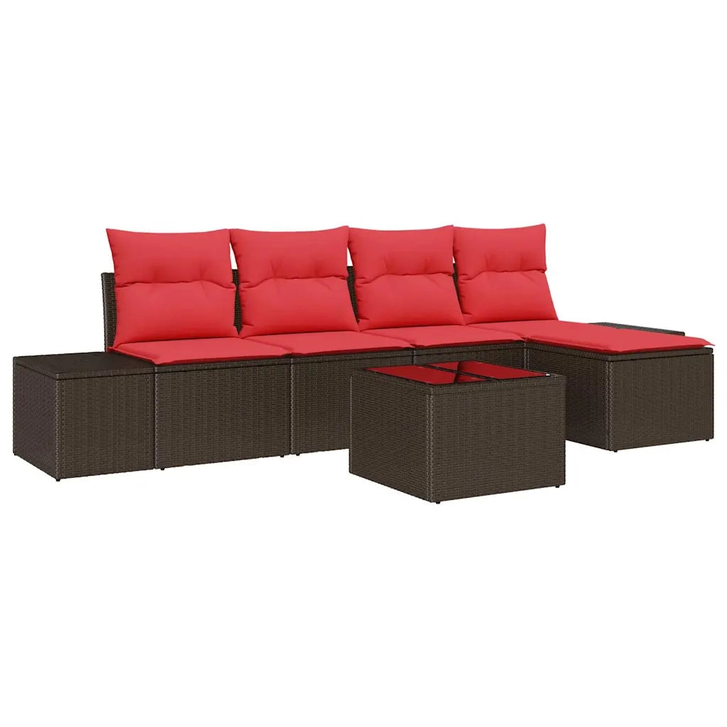Set Divano da Giardino 5 pz Marrone e Rosso polyrattan 3355703