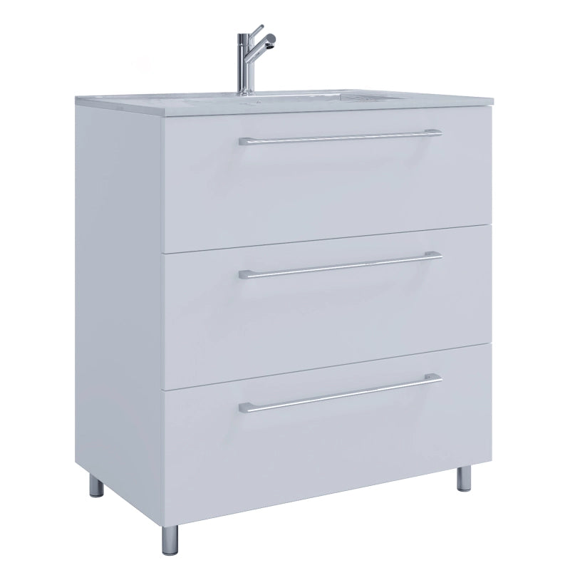 Completo di Ezooza Set Bagno 2 Pezzi Mobile Extra Large con 3 cassetti e Lavabo a terra, Bianco ,