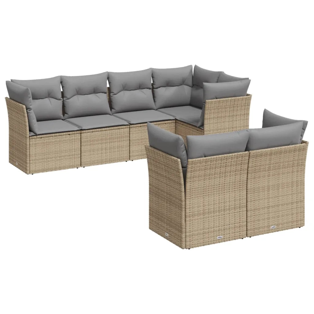 Set Divani da Giardino 7 pz con Cuscini Beige in Polyrattan