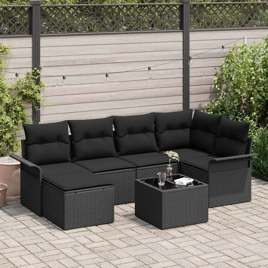 Set Divano da Giardino con cuscino 7 pcs Nero polyrattan 3345443